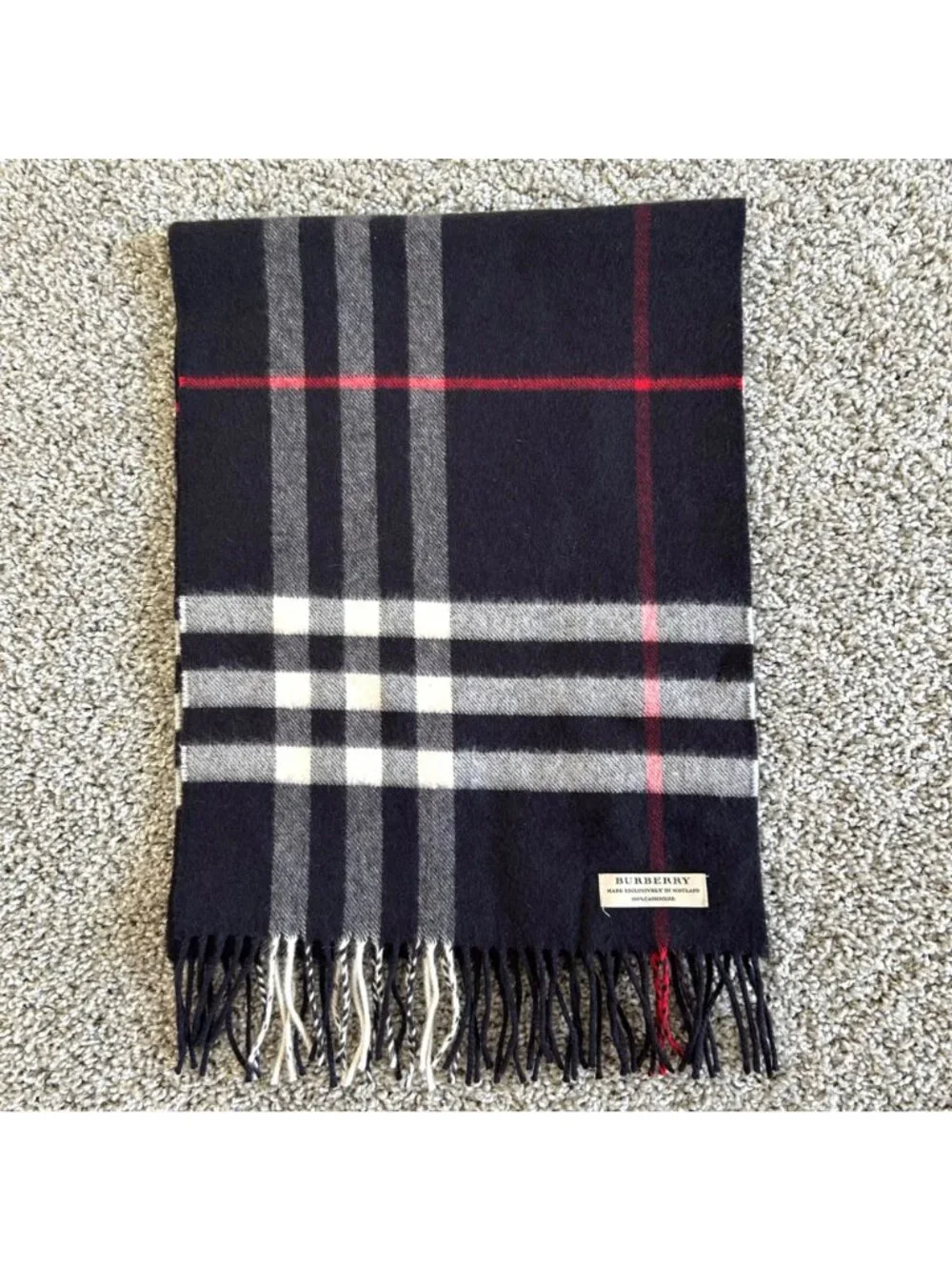 Burberry Black 100% Cashmere Checkered Scarf With Fringe Made In Scotland
